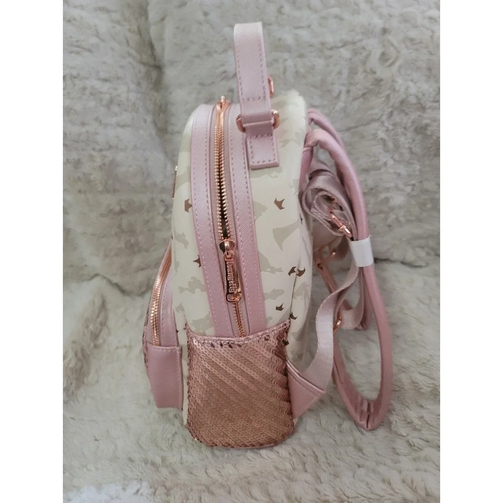 LOUNGEFLY DISNEY PRINCESS PINK SEGUINS MINI BACKPACK GOLD CROWN SILHOUETTES